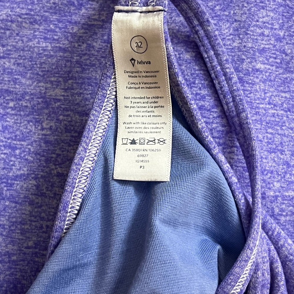 Ivivva Lululemon Y Back Tank Top Girls Size 12 Heather Purple - Picture 5 of 7